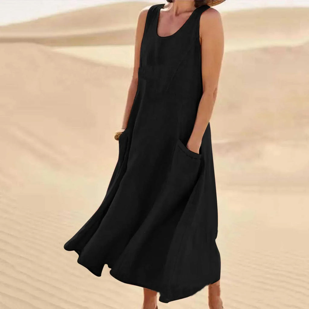 GR | Sleeveless linen dress with pockets for women
