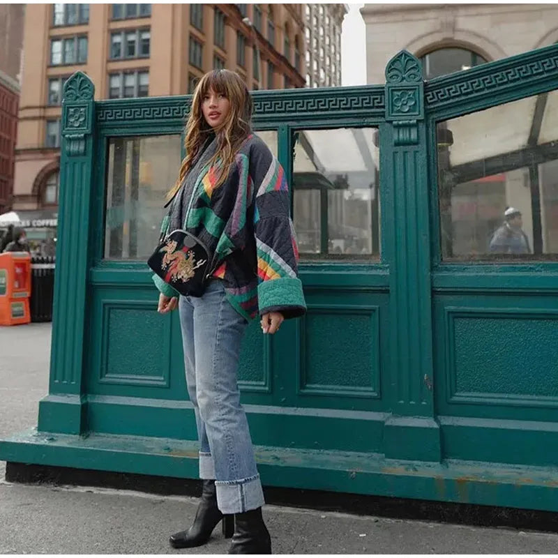 GR | Padded Kimono Jacket with Rainbow Stripes