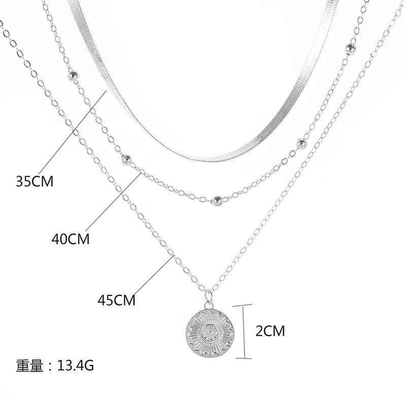 GR | 925 Sterling Silver Three-Layer Round Necklace