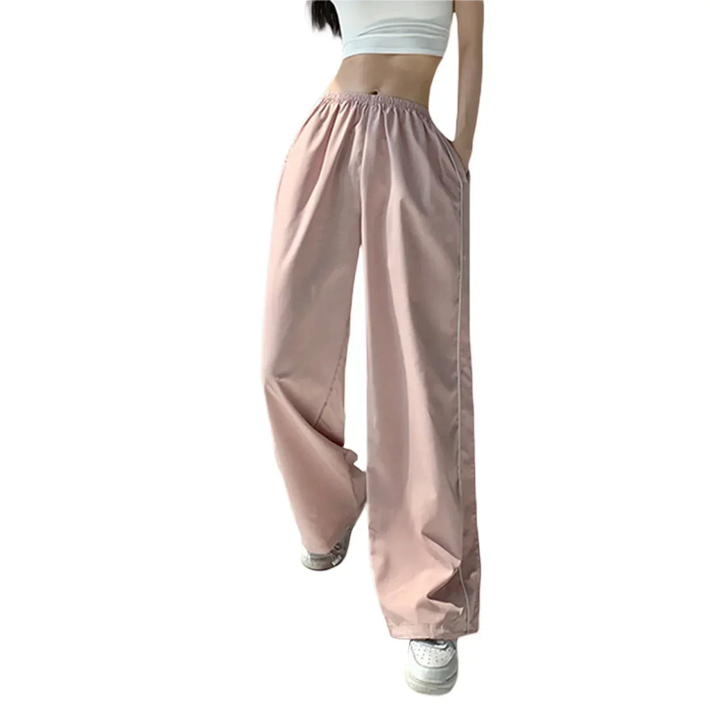 GR | Frauen Y2K Elastischer Taillen Cargo Hosen Locker Einfarbige Jogginghosen Trainingshose mit Taschen Streetwear