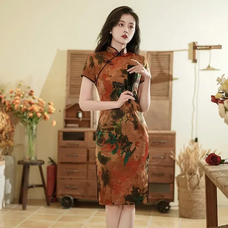 GR | Cheongsam Qipao Fashion Clothing Casual Elegant Ethnic Style Vintage Dress for Women Streetwear Women's Clothing Festive Chinese