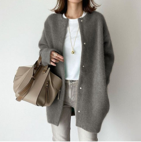 GR Damen Strickjacke | Wollene Freizeitjacke für Frauen: Lange Stricktops Outwear