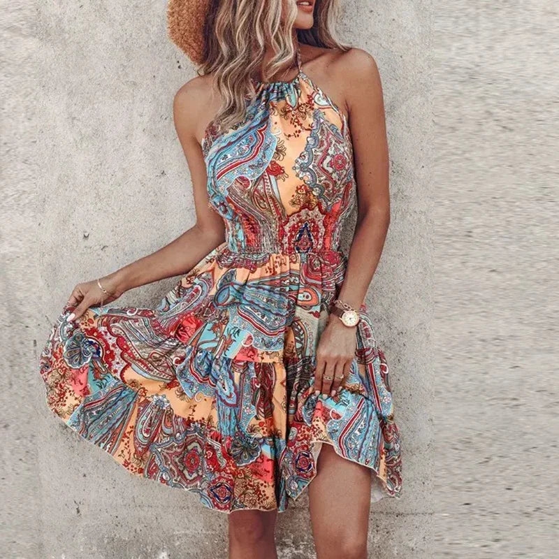 GR | Stylish Summer Boho Halter Dress
