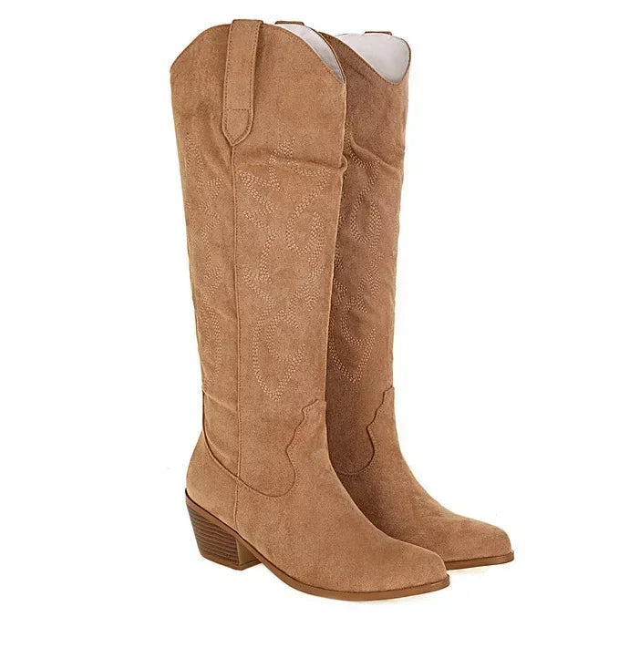 GR | Knee-high suede cowboy boots for women