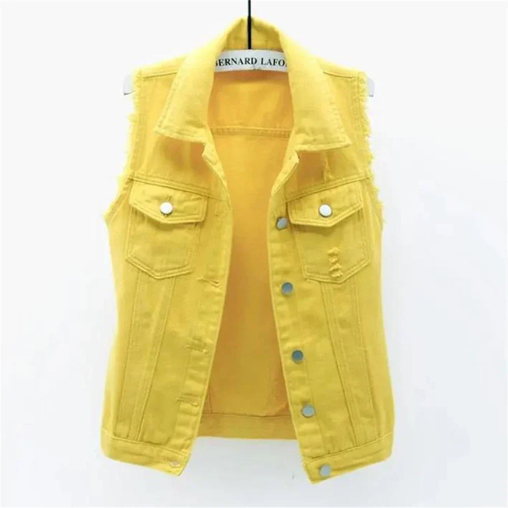 GR | Sleeveless denim vest for women in bright colors