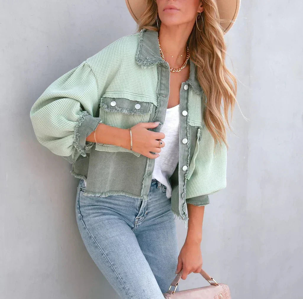 GR Vintage Jacke | Gepuffte Langarm-Modenjacke für moderne Frauen mit Taschen