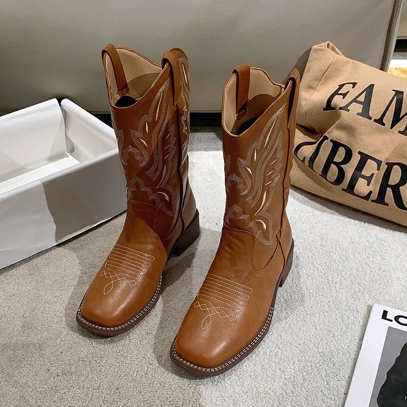 GR | Embroidered Leather Cowboy Boots for Women