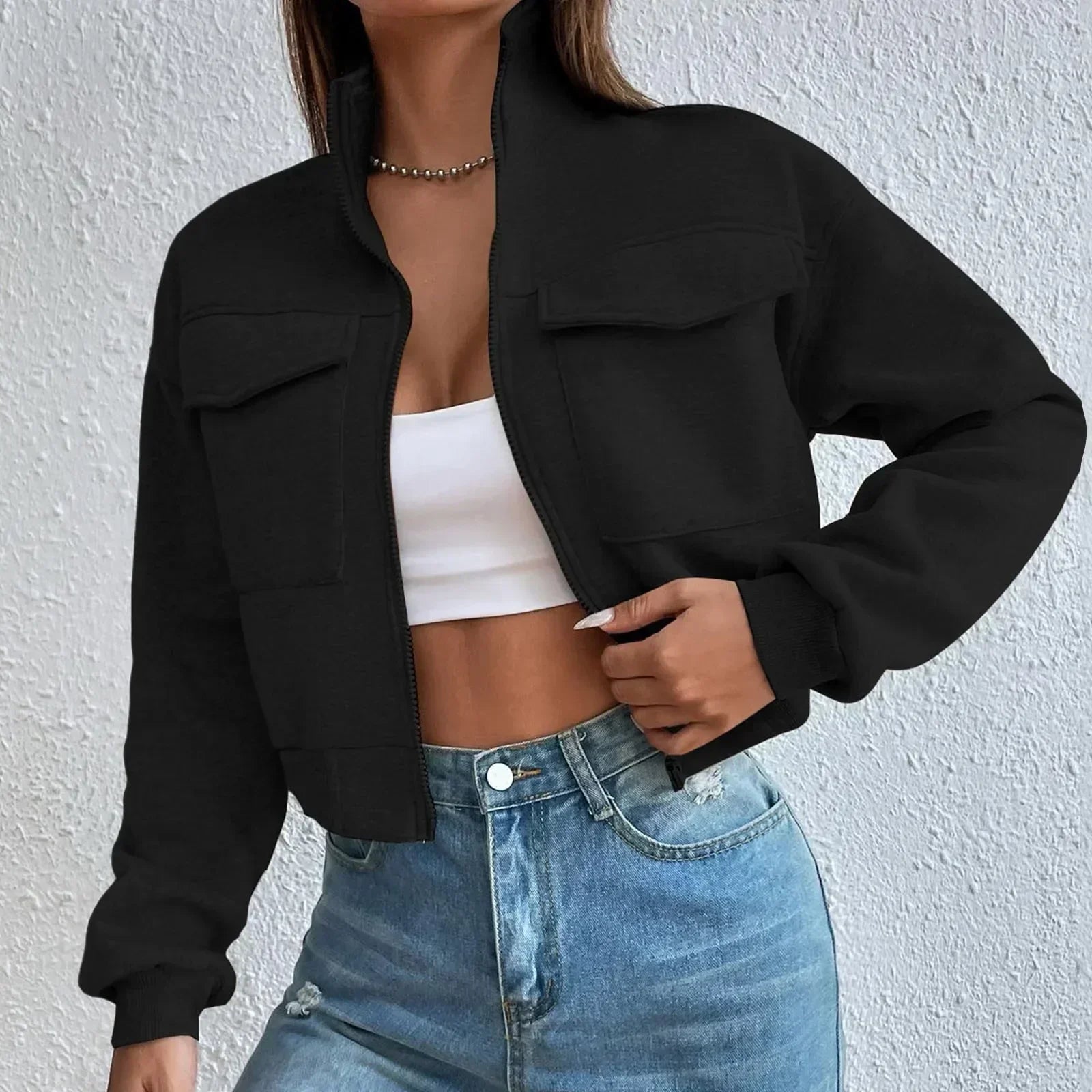 GR | Comfortable long-sleeved cropped jacket with pockets