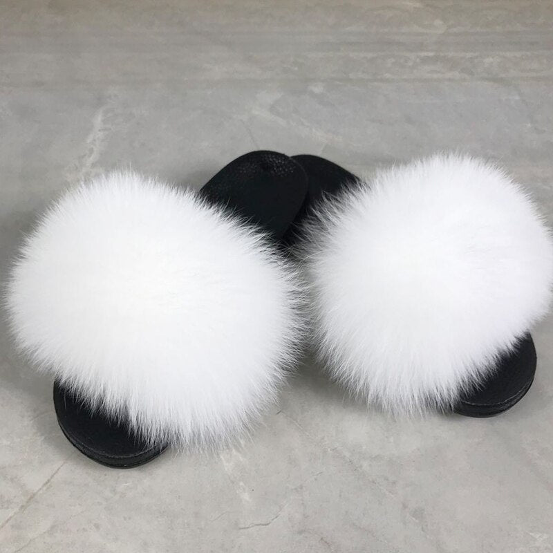 GR | Fluffy real fur flip-flops, slippers, sandals