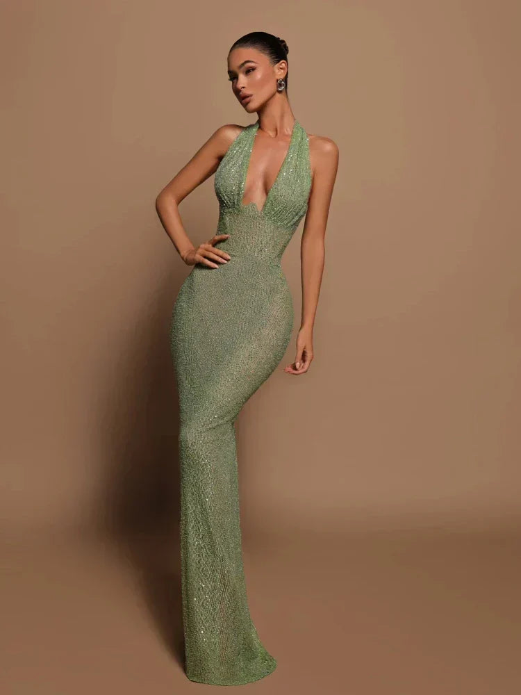 GR | Deep V-neck backless maxi dress