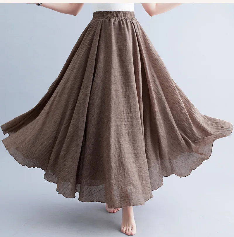GR | Fashion Cotton Linen Clothing Women's Skirts Maxi Y2K Elegant Beach Saia Ropa Mujer Casual Dress Boho Long Skirts Faldas Harajuku