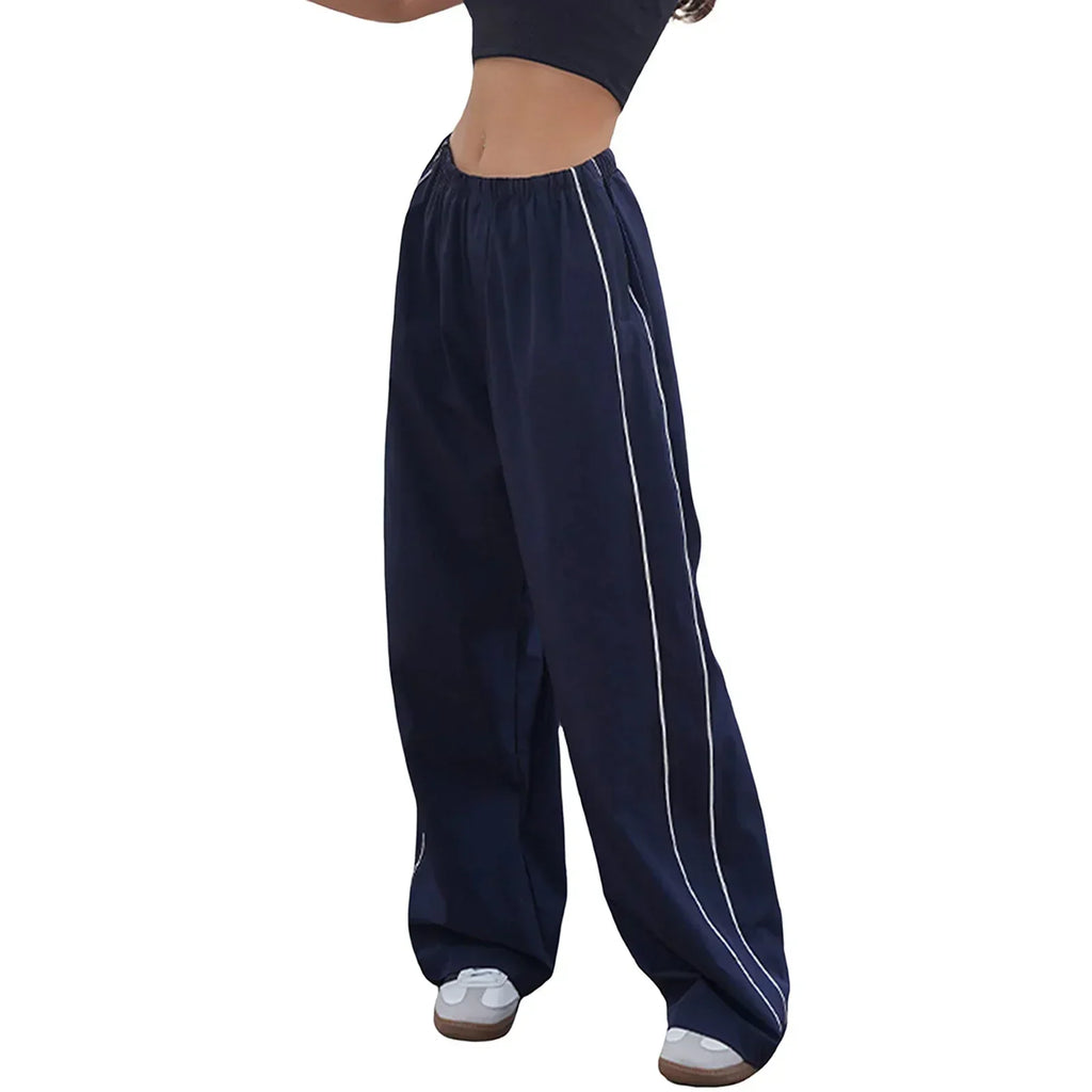 GR | Frauen Y2K Elastischer Taillen Cargo Hosen Locker Einfarbige Jogginghosen Trainingshose mit Taschen Streetwear