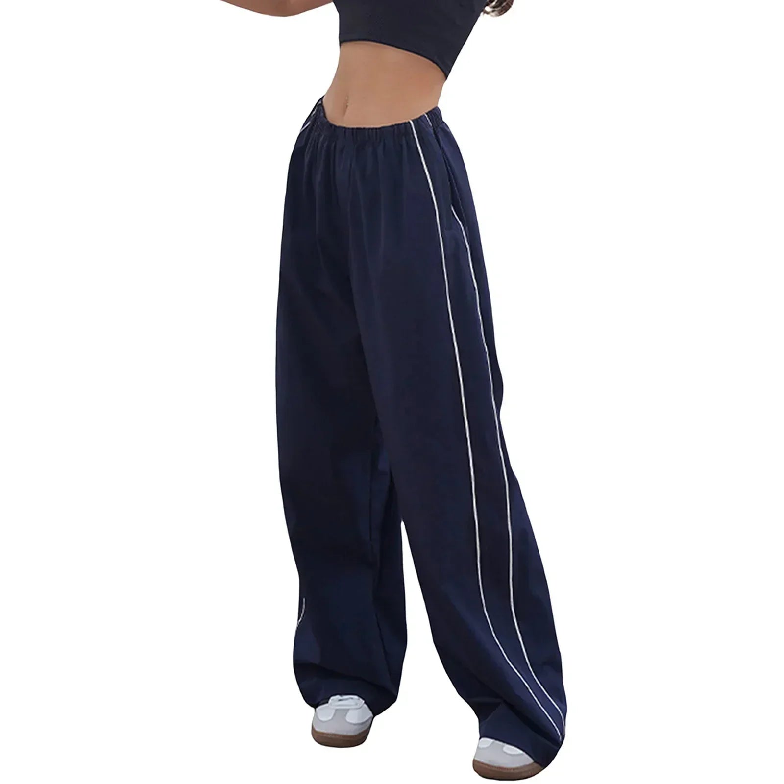 GR | Frauen Y2K Elastischer Taillen Cargo Hosen Locker Einfarbige Jogginghosen Trainingshose mit Taschen Streetwear