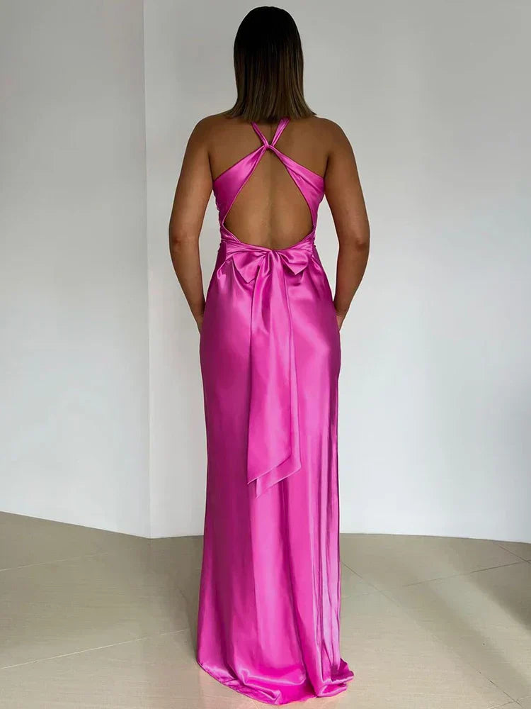 GR | Schleife Rückenfrei Abend Maxi Kleid