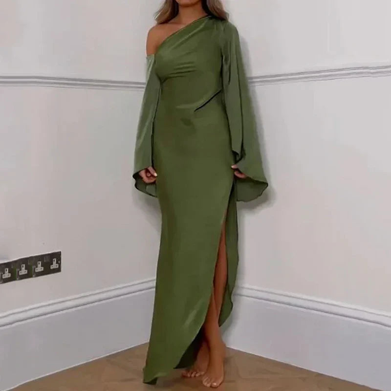 GR | Elegant Long Evening Dress in Green 
