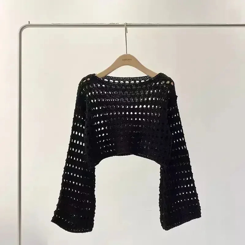 GR | Long crocheted knit top for women