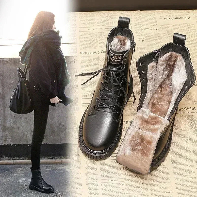 GR - Warm platform lace-up boots for women