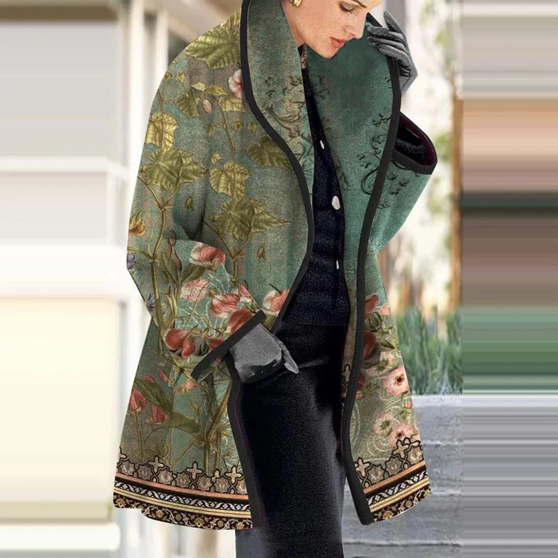 GR - Women's floral jacquard kimono coat for elegant layering