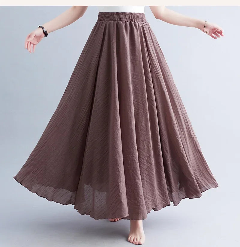 GR | Fashion Cotton Linen Clothing Women's Skirts Maxi Y2K Elegant Beach Saia Ropa Mujer Casual Dress Boho Long Skirts Faldas Harajuku
