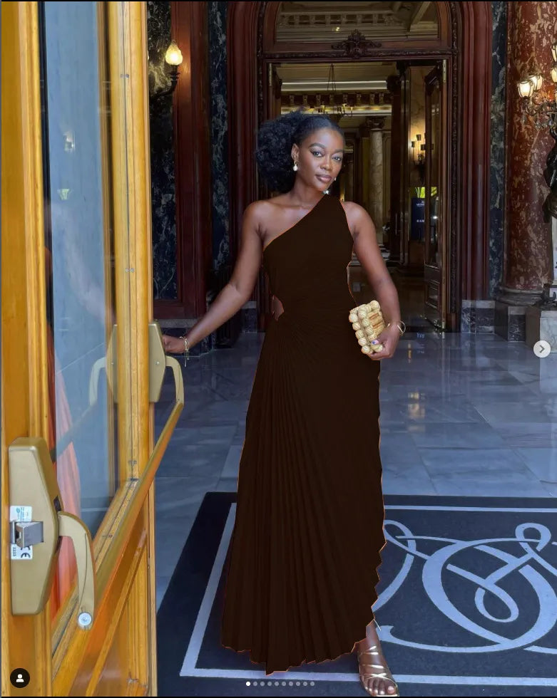 GR - Evening dress with ruffles and leather trim for women
