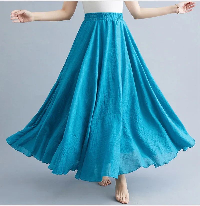 GR | Fashion Cotton Linen Clothing Women's Skirts Maxi Y2K Elegant Beach Saia Ropa Mujer Casual Dress Boho Long Skirts Faldas Harajuku