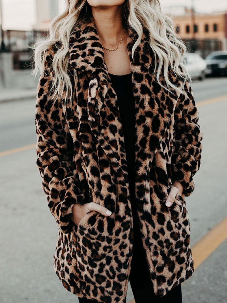 GR - Women's leopard print faux fur jacket for a bold, stylish look