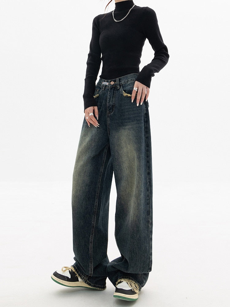 GR - Trendy Baggy Wide Leg Jeans for Women | High-Waisted Jeans, Casual Streetwear 