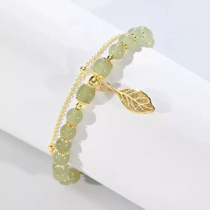 GR | Jade Bracelet with Leaf Pendant