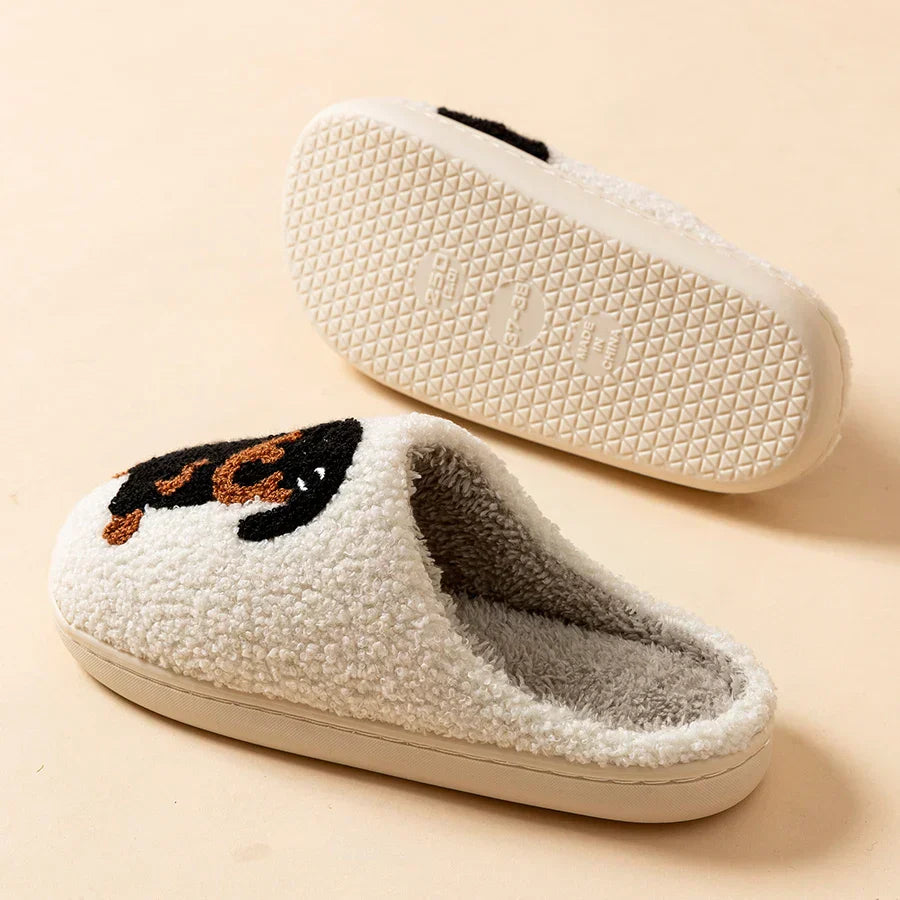 GR | Women's Slippers Small Black Dog Soft Plush Slippers