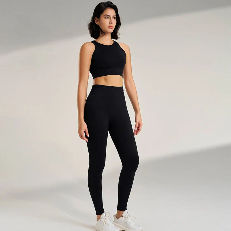 GR | Nahtloses Yoga-satz- Hoch-taillierte Leggings & Top Zweiteiliges Fitness-outfit