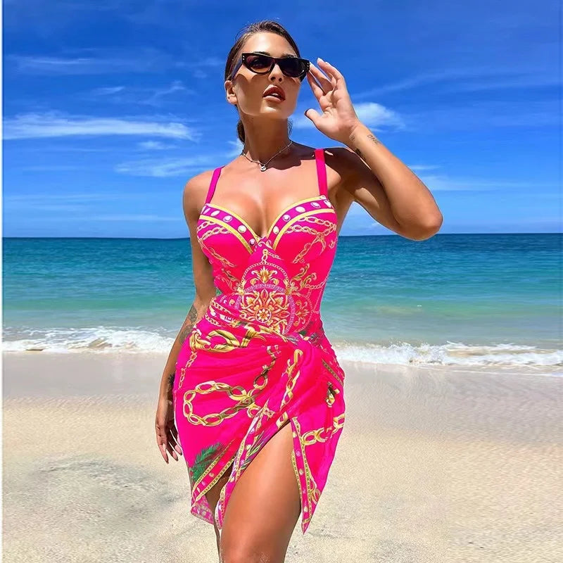 GR | Luxury New Two Piece Women's Bikini Set Push Up Floral Print Bikini Strappy Bandage Swimwear Brazilian Biquini Swimsuit