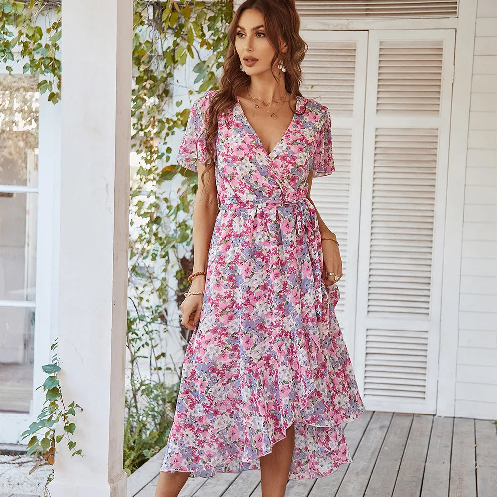 GR | Kurzarmkleid mit V-Ausschnitt für Frauen