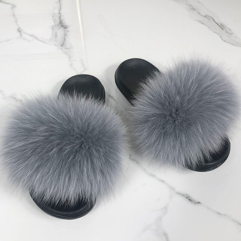 GR | Fluffy real fur flip-flops, slippers, sandals