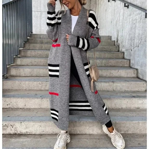 GR - Langer Strickcardigan mit Streifen