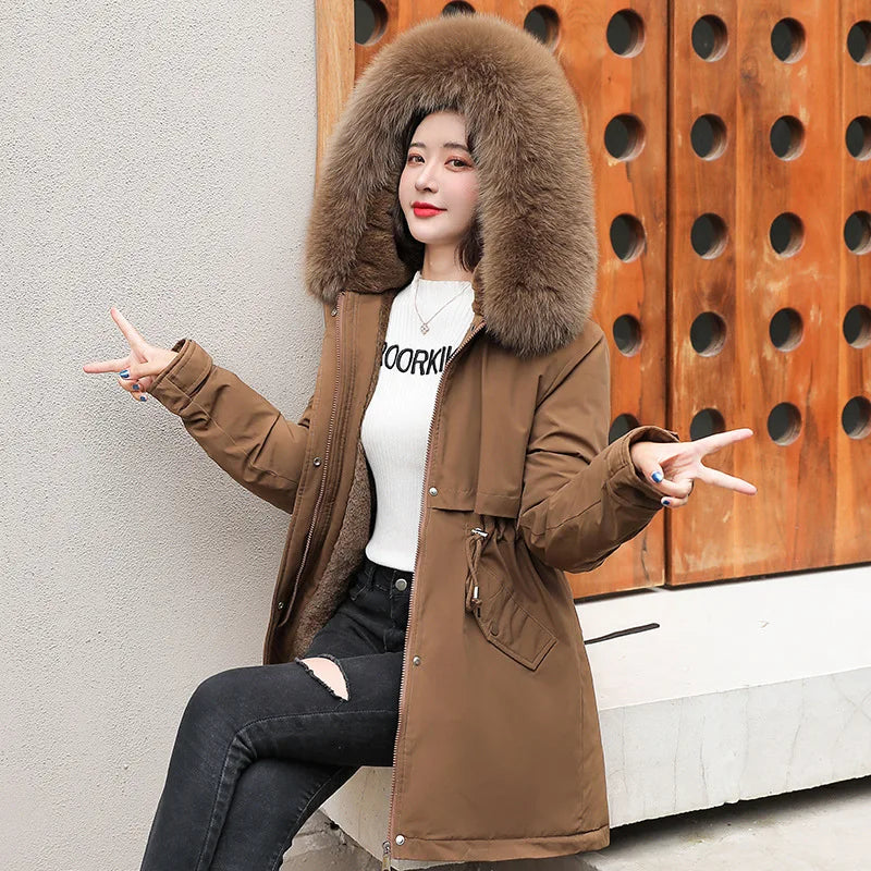 GR | Lined winter jacket with detachable fur collar and hood