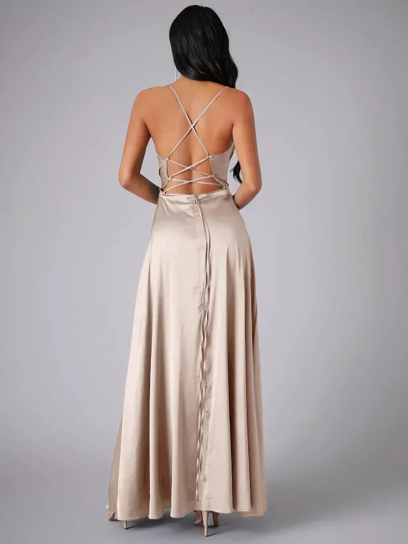 GR | Silk maxi dress with braided back. Dress yourself for formal occasions. Lucette