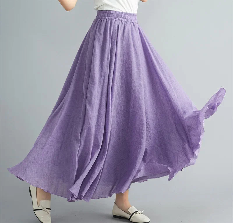 GR | Fashion Cotton Linen Clothing Women's Skirts Maxi Y2K Elegant Beach Saia Ropa Mujer Casual Dress Boho Long Skirts Faldas Harajuku