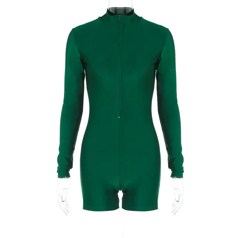 GR | Smooth emerald bodysuit with full-length zipper
