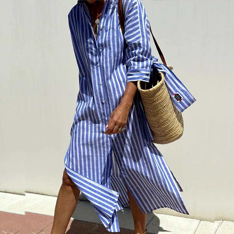 GR | Elegant striped shirt dress – Stylish women's outfit