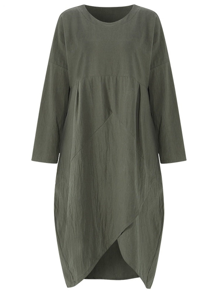 GR Langärmeliges unregelmäßiges Midikleid