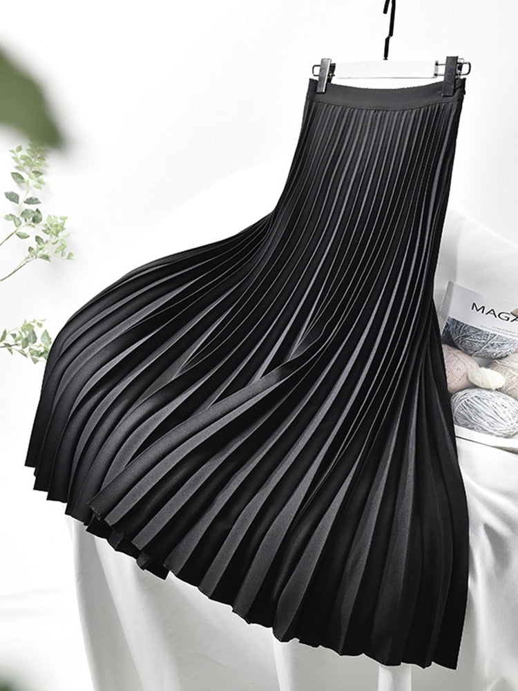 GR Markendesigner Damen Eleganter Schicker Solider Plisseerock Hohe Taille Luxusmode
