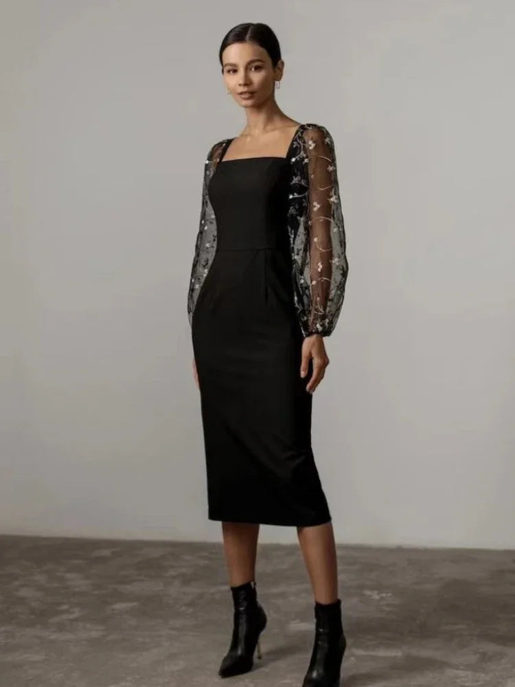 GR | Evening and party dress with square neckline and long sleeves 