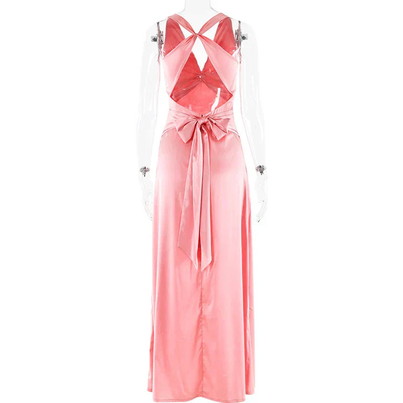 GR | Schleife Rückenfrei Abend Maxi Kleid