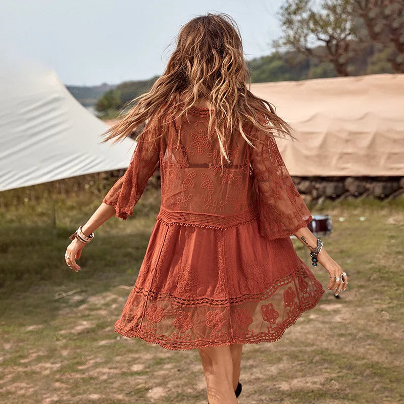 GR | Beach throw V-neck crochet tunic dress