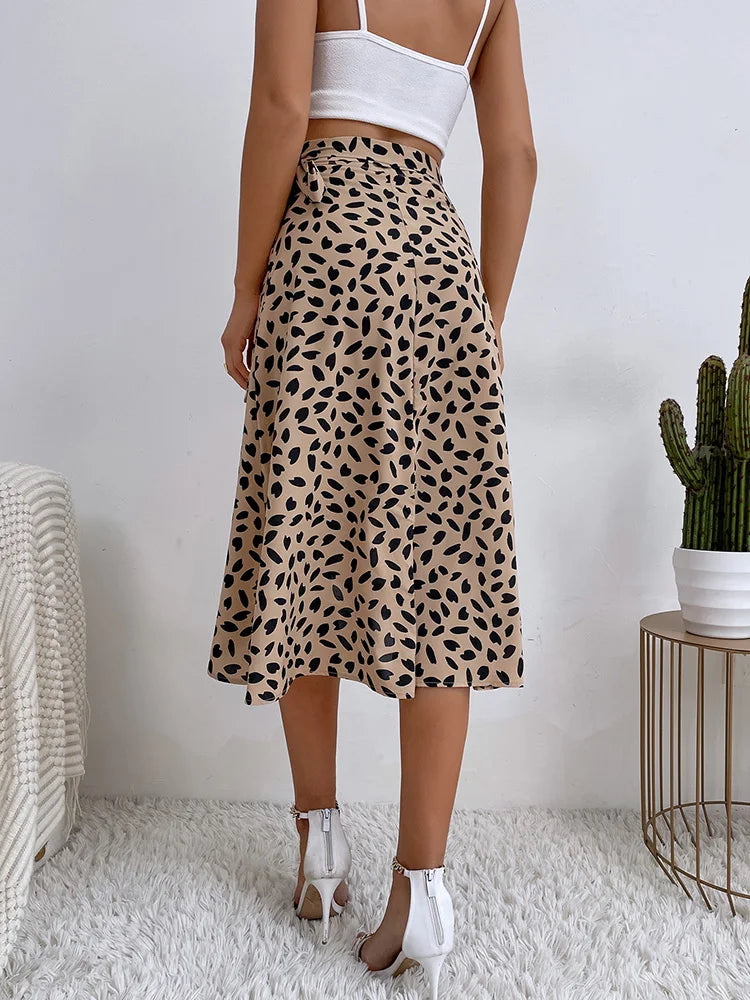 GR Asymmetrischer Rock | Moderner bedruckter A-Linien-Rock mit Bindeseite und hoher Taille für Damen