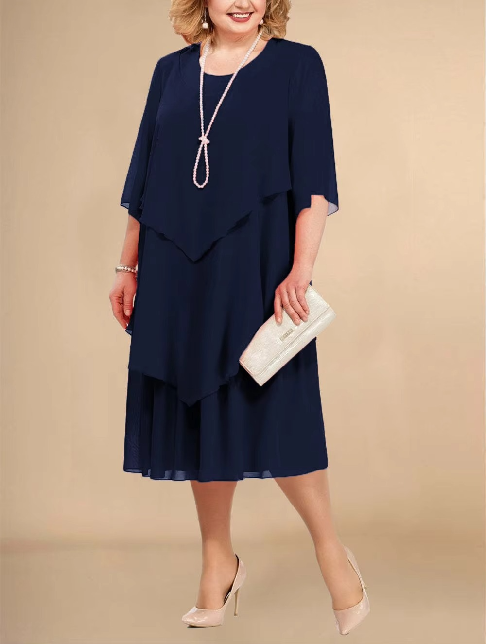 GR | Elegant chiffon dress with a layered look