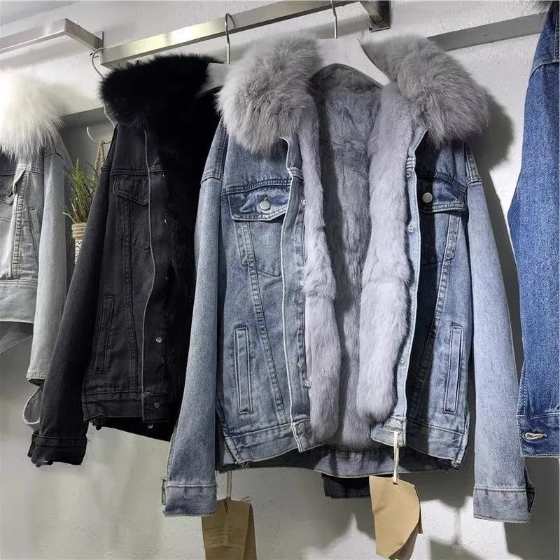 GR - Fashionable warm denim jacket for women