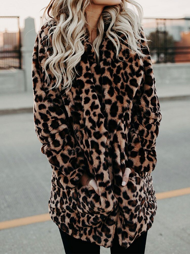 GR - Women's leopard print faux fur jacket for a bold, stylish look