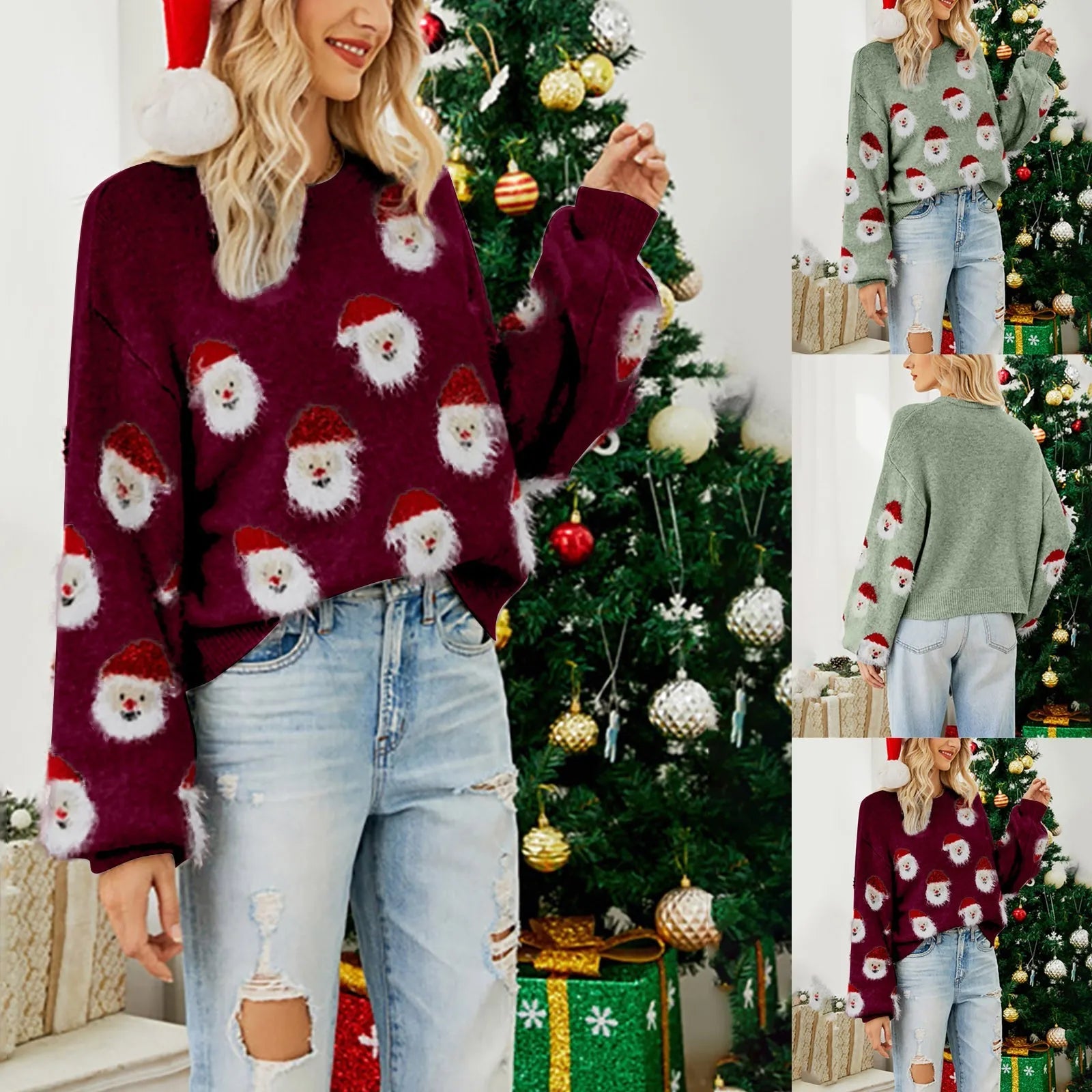 GR - Ugly Christmas Sweater - Santa Claus Pattern Sweater
