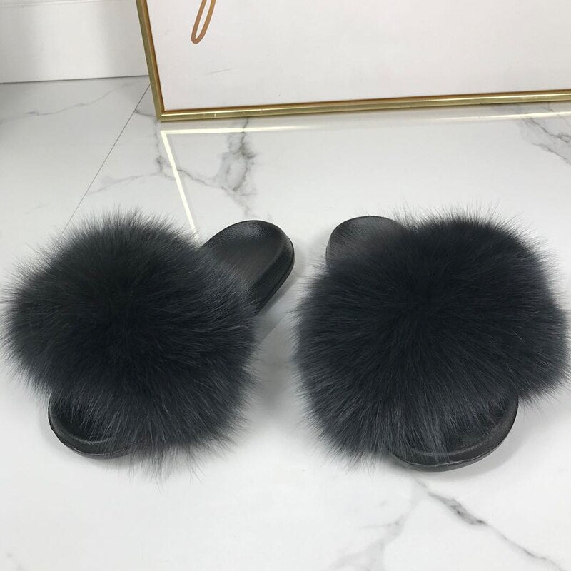 GR | Fluffy real fur flip-flops, slippers, sandals